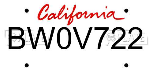 BW0V722 California License Plate