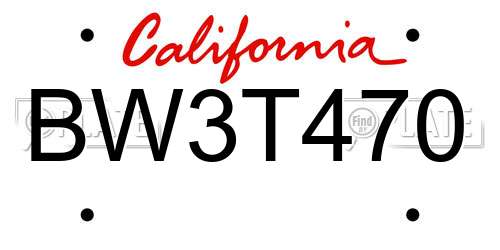 BW3T470 California License Plate