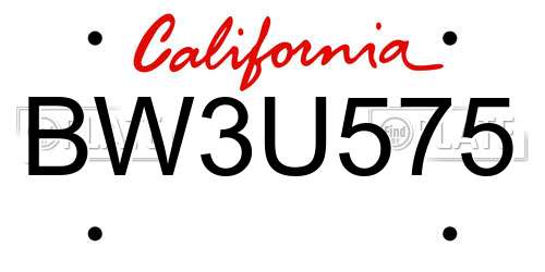 BW3U575 California License Plate