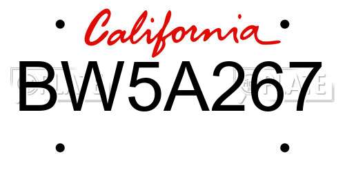 BW5A267 California License Plate
