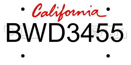 BWD3455 California License Plate