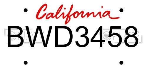 BWD3458 California License Plate