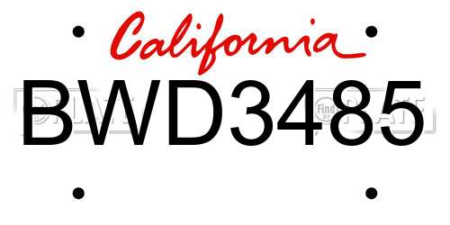 BWD3485 California License Plate
