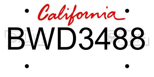 BWD3488 California License Plate