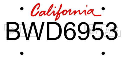 BWD6953 California License Plate