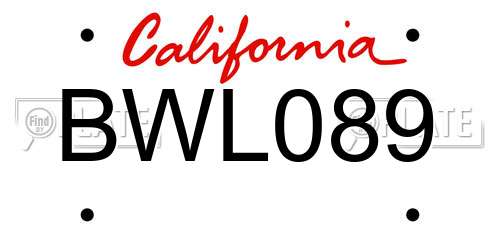 BWL089 California License Plate