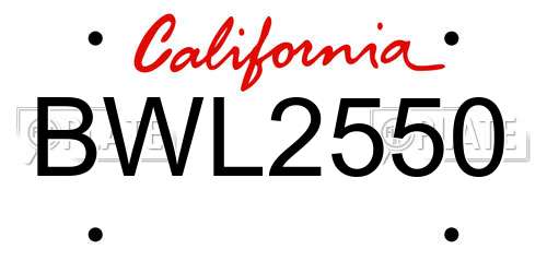 BWL2550 California License Plate