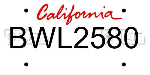 BWL2580 California License Plate