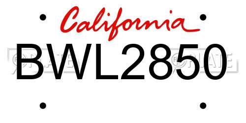 BWL2850 California License Plate