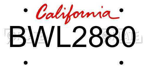 BWL2880 California License Plate
