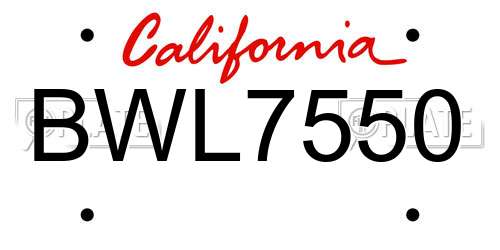 BWL7550 California License Plate