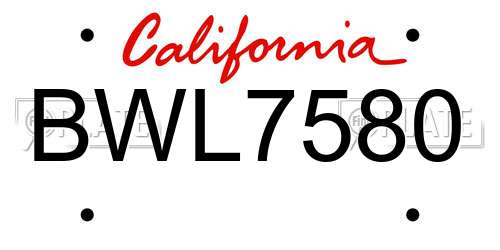 BWL7580 California License Plate