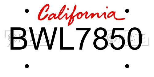 BWL7850 California License Plate