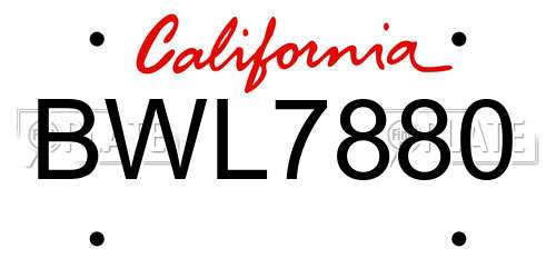 BWL7880 California License Plate