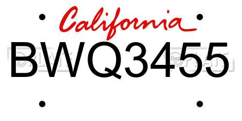 BWQ3455 California License Plate