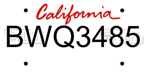 BWQ3485 California License Plate
