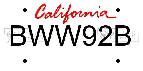 BWW92B California License Plate