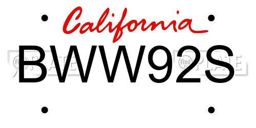 BWW92S California License Plate
