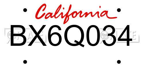 BX6Q034 California License Plate