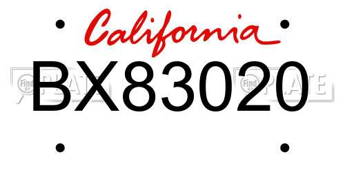BX83020 California License Plate