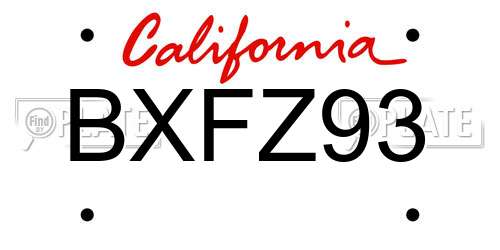 BXFZ93 California License Plate