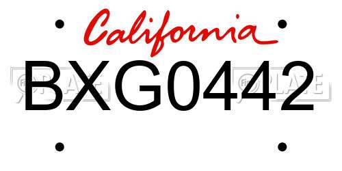 BXG0442 California License Plate