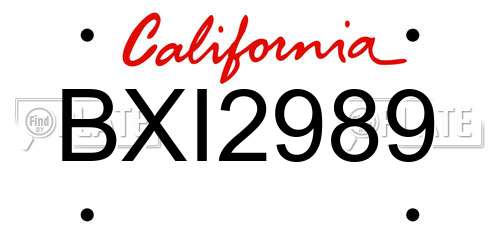 BXI2989 California License Plate