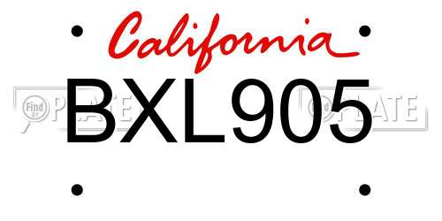 BXL905 California License Plate