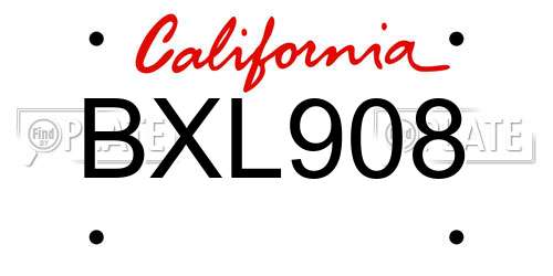 BXL908 California License Plate