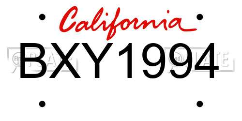 BXY1994 California License Plate