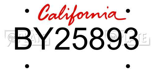 BY25893 California License Plate