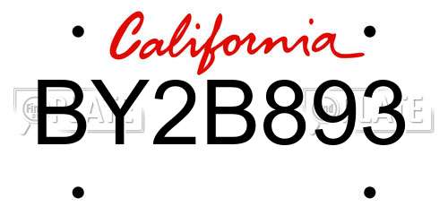 BY2B893 California License Plate
