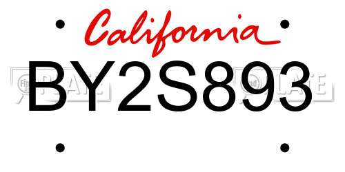 BY2S893 California License Plate
