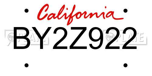 BY2Z922 California License Plate