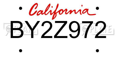 BY2Z972 California License Plate