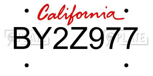 BY2Z977 California License Plate