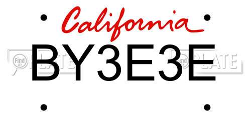BY3E3E California License Plate
