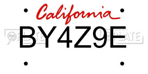 BY4Z9E California License Plate