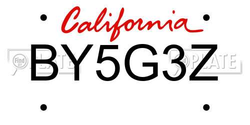BY5G3Z California License Plate