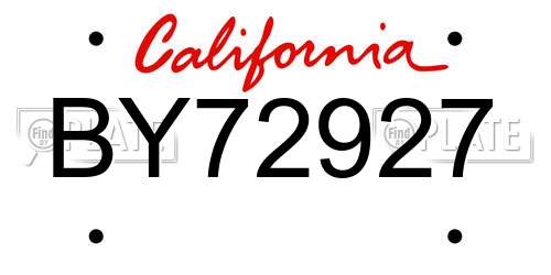 BY72927 California License Plate