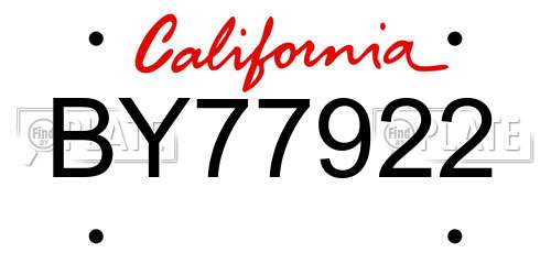BY77922 California License Plate