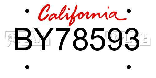 BY78593 California License Plate