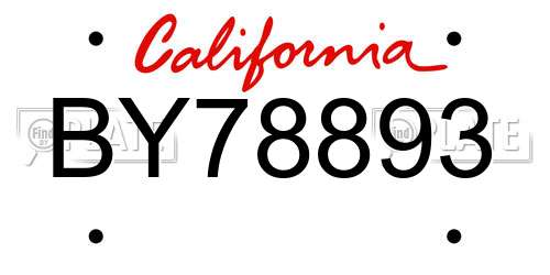 BY78893 California License Plate