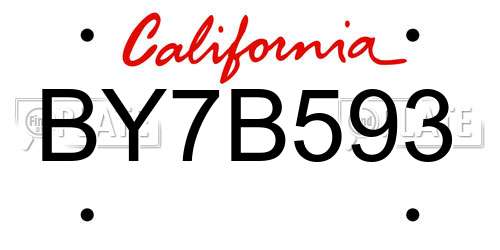 BY7B593 California License Plate