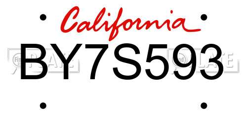 BY7S593 California License Plate