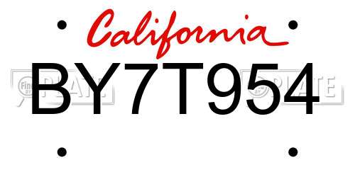 BY7T954 California License Plate