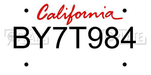 BY7T984 California License Plate