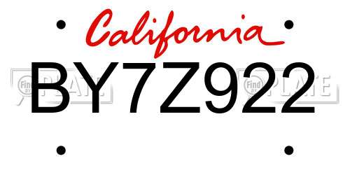 BY7Z922 California License Plate