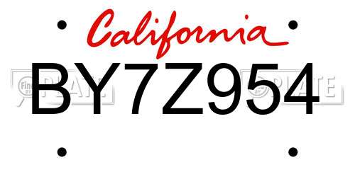 BY7Z954 California License Plate
