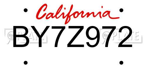 BY7Z972 California License Plate